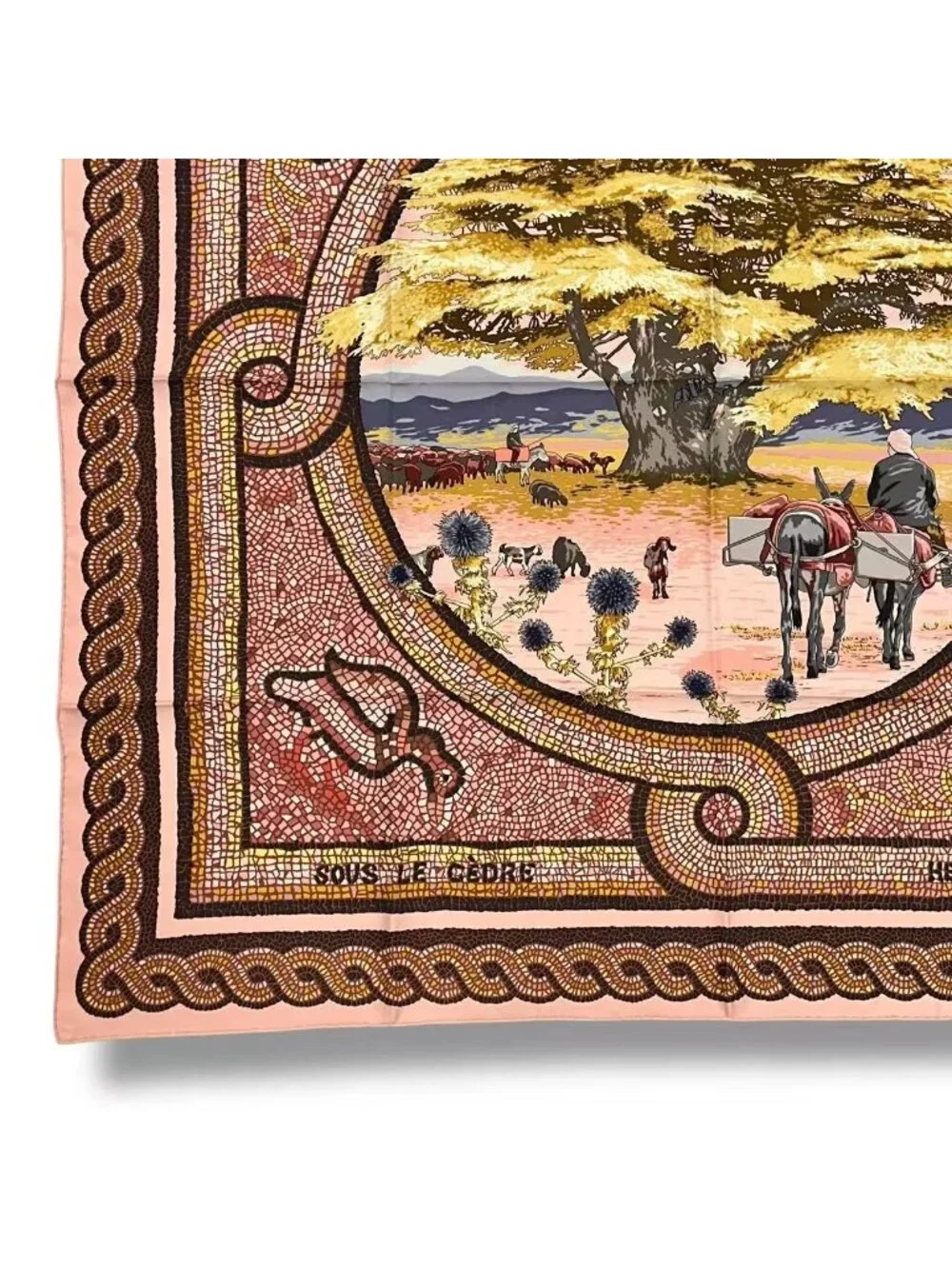 Hermes Scarf Silk Carre 90 Sous le Cedre Under Himalayan Cedar Pink